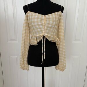 Privy Yellow Gingham Off-Shoulder Top – Size L - Item 0002
